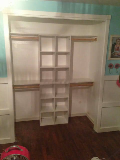 the closet is empty and ready to be put into use as a bookcase or storage unit