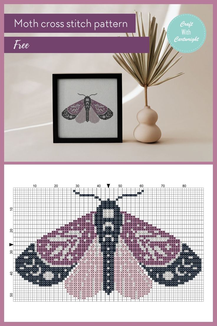 the cross stitch pattern is shown in two different colors, including pink and purple butterflies