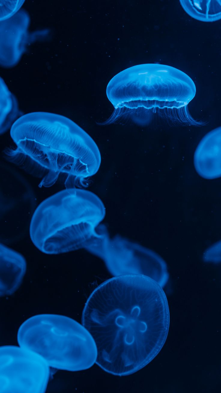 blue jellyfish swimming in an aquarium tank