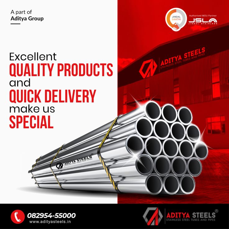 an advertisement for the adt steels company, which sells quality products and quick delivery make us special