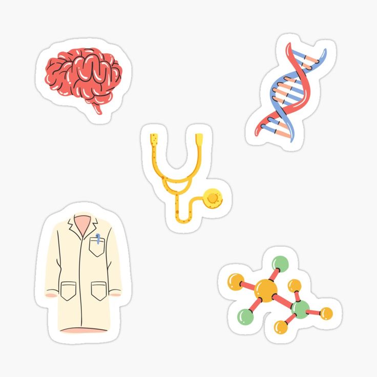 four stickers with different types of medical items on them, including a stethoscope