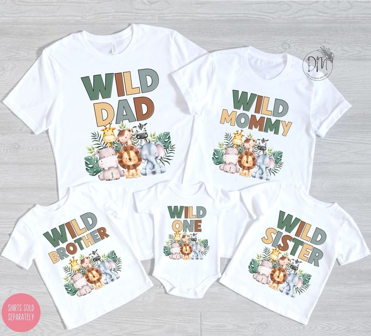 Looking for the perfect matching family shirts for your Safari Theme Birthday party? Look no further than our Safari-Theme Family Shirts! Choose from our custom Wild One, Two Wild, Young Wild & Three Birthday Shirts or purchase a Custom Name Safari shirt.  ✨ Shirts sold separately ✨ Please check the SIZE CHART image on the listing, and choose your size accordingly before placing your order.  🚫We do not accept exchanges, returns, or cancellations, however, if there are any print issues with the Birthday Matching T-shirt With Custom Print, Custom Print Matching T-shirt For Birthday, Birthday Matching T-shirts With Custom Print, Family Matching Birthday Tops With Funny Print, Customizable Matching Tops For Birthday, White Family Matching Shirts For Family Reunion, Family Matching White Shirts For Family Reunion, Family Matching Custom Print T-shirt For First Birthday, Family Matching T-shirt For First Birthday