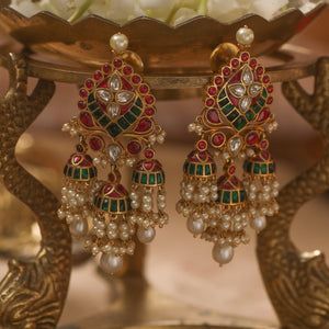 2 In 1 Earrings Gold, Silver Stone Jewellery, Kempu Earrings Gold, Gold Plated Silver Jewellery Indian, Gold Jhumka Designs, Jadau Jhumka, Traditional Jhumka, Temple Jewellery Earrings, Jhumka Designs