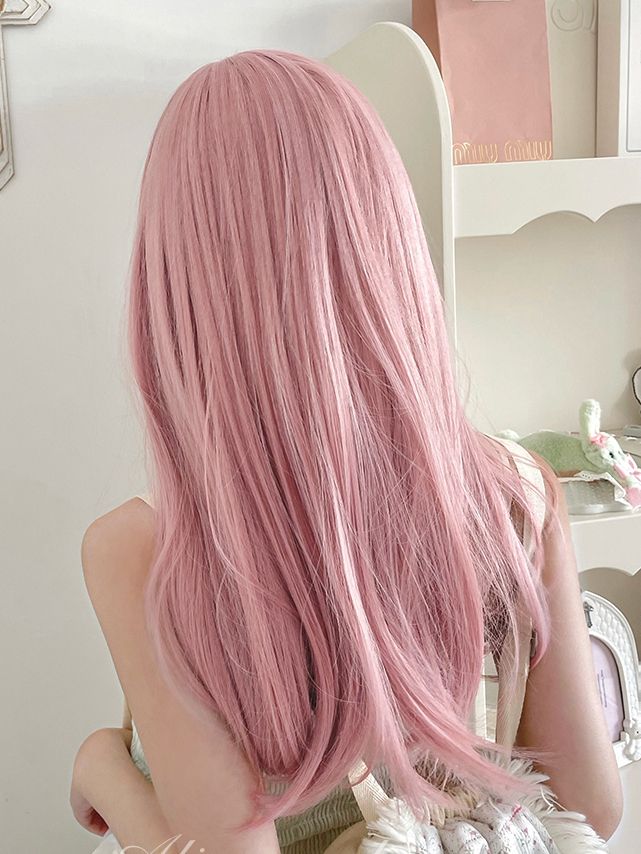 This price is for a wig only, others are not included.  SizeFree SizeHair Length58 Light Pink Hair Dye, Pink Hair With Bangs, Light Pink Long Hair, Long Pink Wig, Pastel Pink Hair With Bangs, Kawaii Wigs Long, Kawaii Wigs Pink, Full Bangs, Pink Hair Dye