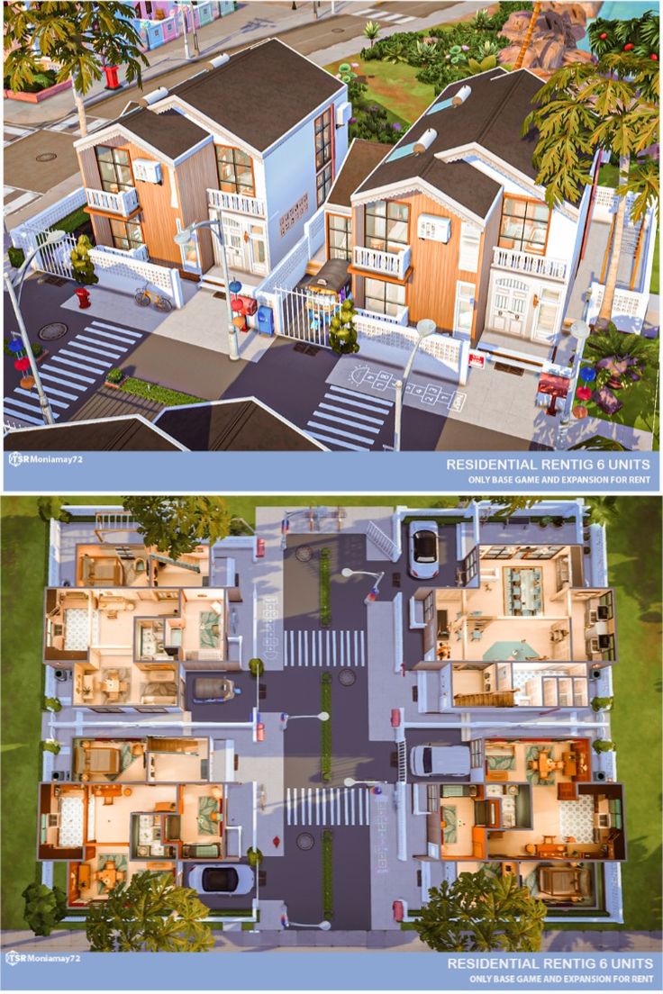 an aerial view of two different houses in the same area