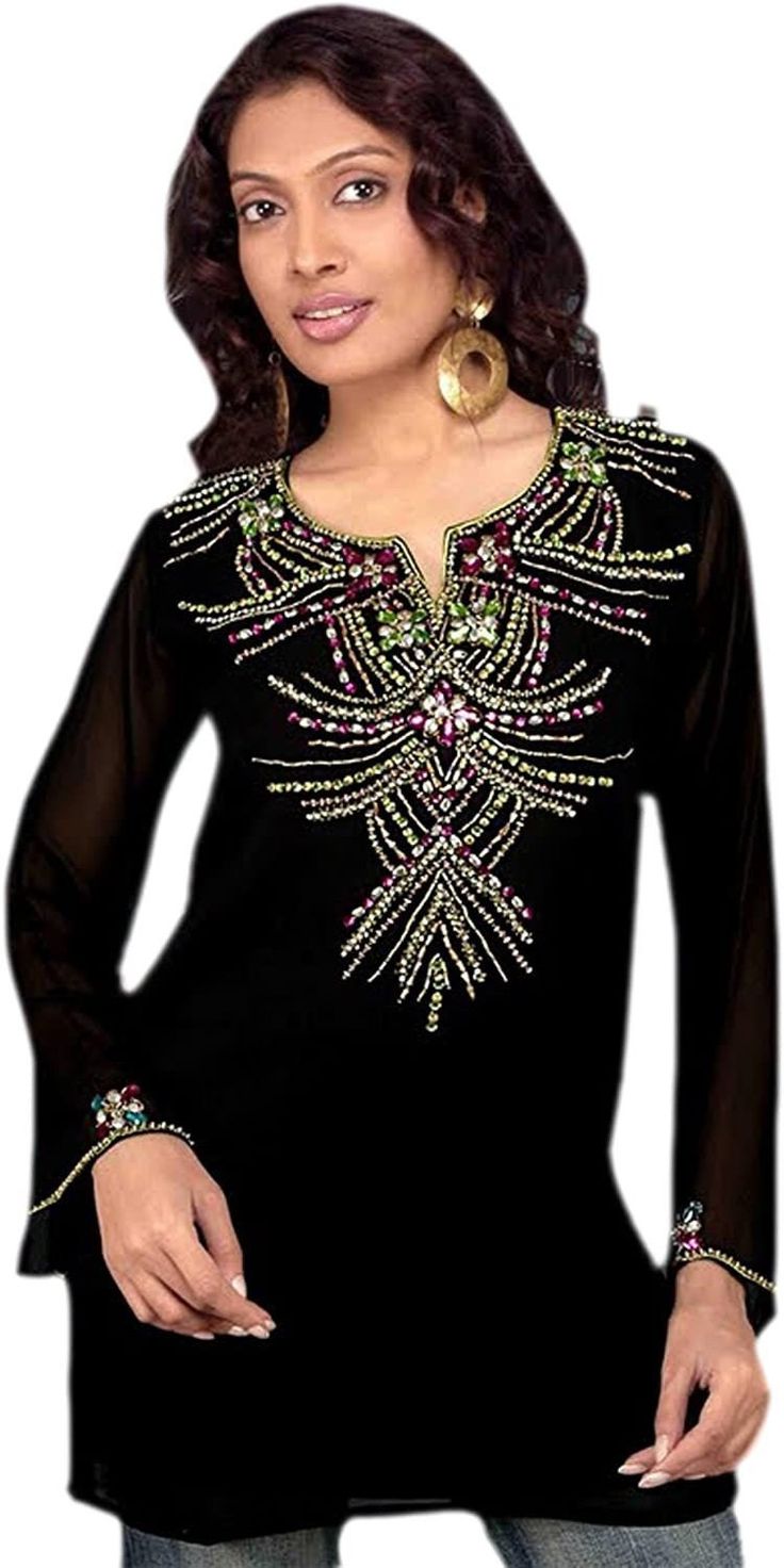 Black Tunic top for Woman clothing, Premium Wear, Party wear ,Plus size clothing ,Boho Tunic -Casual wear, resort wear,bohemian wear, dress ✔This dress is made from Soft Light Weight Georgette Fabric ✔Beads and Stone Work ✔Sleeve: Bracelet sleeve ✔It's a casual style, suitable for leisure, party and special occasions. ✔The hand embroidery of the dress makes it unique and eye-catching. ✔Comfortable for wearing all day. ✔ Regular fit. ---- Custom orders are available ---- 🔸We are a custom Design