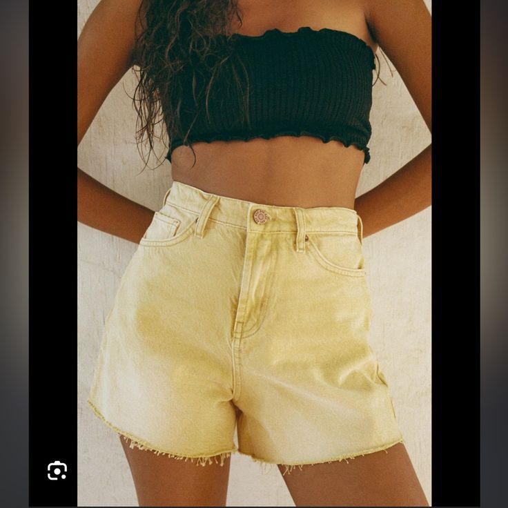 Never Worn, Perfect Condition Super Cute Urban Outfitters Jean Shorts Yellow Denim Shorts, Dyed Denim, Yellow Denim, Urban Outfitters Shorts, Urban Outfitters Jeans, Cutoff Shorts, High Waist Fashion, Denim Cutoff Shorts, Mom Shorts