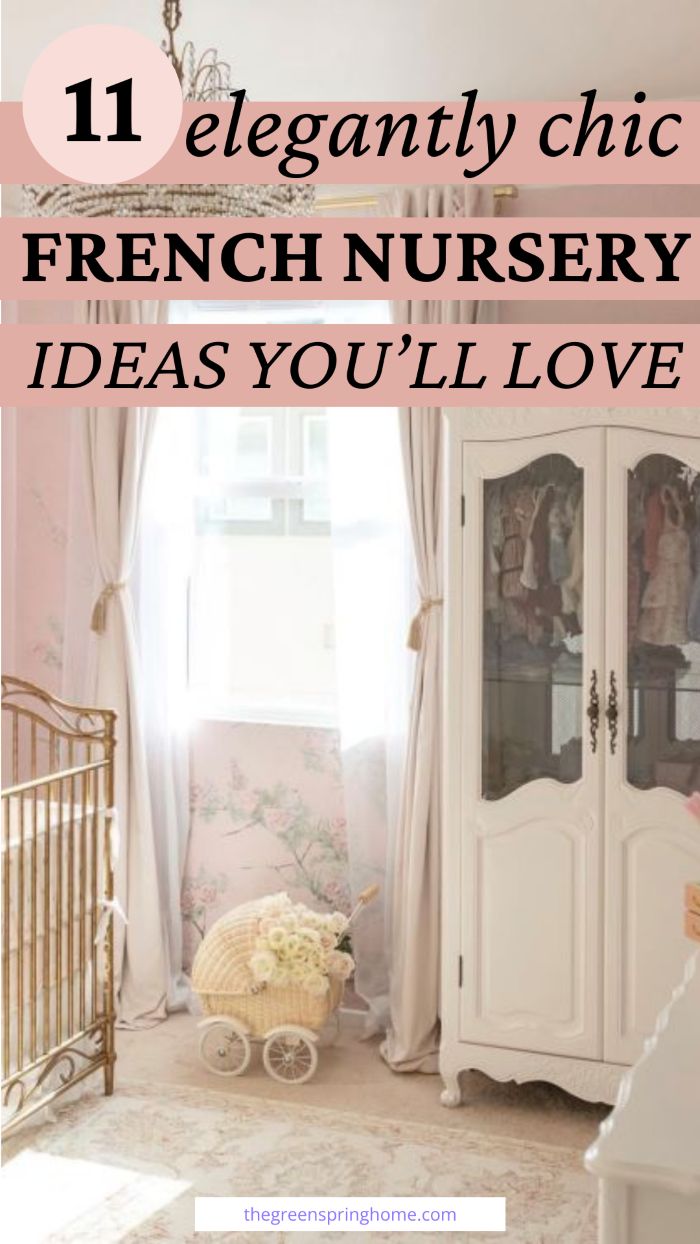 a baby's room with pink walls and white furniture, including a crib