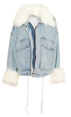 Casual Outerwear For Snow In Fall, Hooded Denim Jacket For Winter, Trendy Denim Outerwear With Faux Fur Trim, Winter Streetwear Denim Jacket With Zipper, Casual Denim Jacket With Faux Fur Trim For Winter, Winter Long Sleeve Denim Jacket With Zipper, Trendy Denim Jacket For Cold Weather, Trendy Spring Denim Jacket With Faux Fur Lining, Fur Sleeves