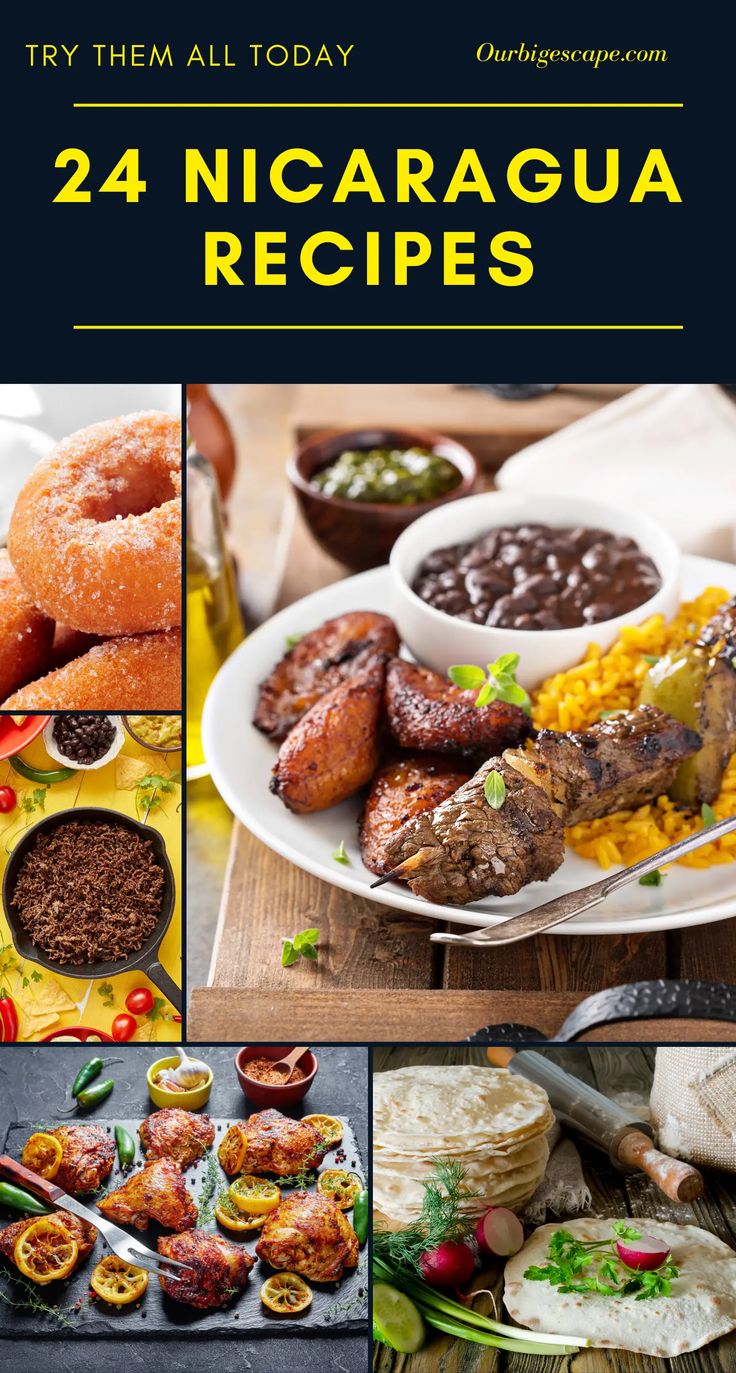 various pictures of different foods and condiments with the words 24 nicaragua recipes