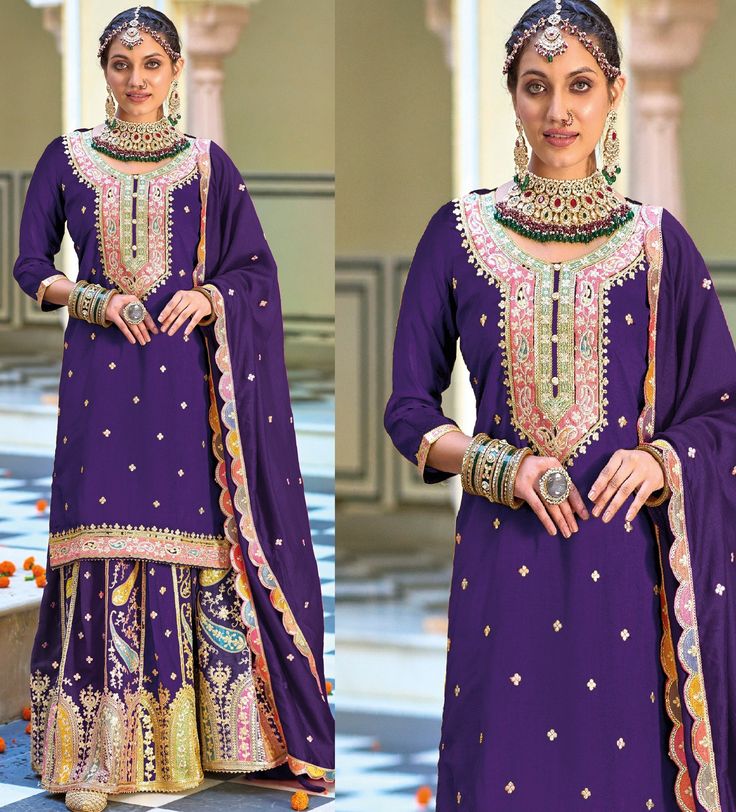 Blue Partywear Kurta Plazo Set with Dupatta, Pakistani 3 piece Salwar Kameez Wedding Readymade Dress,Indian dress for Women,Designer Suit Diwali Designer Wear Palazzo Set With Meenakari, Traditional Purple Palazzo Set With Zari Work, Designer Wear Sharara With Meenakari, Semi-stitched Meenakari Palazzo Set, Traditional Purple Sharara For Festive Occasions, Purple Palazzo Set With Pallu For Wedding, Unstitched Meenakari Sharara, Purple Wedding Palazzo Set With Pallu, Diwali Meenakari Traditional Drape Palazzo Set