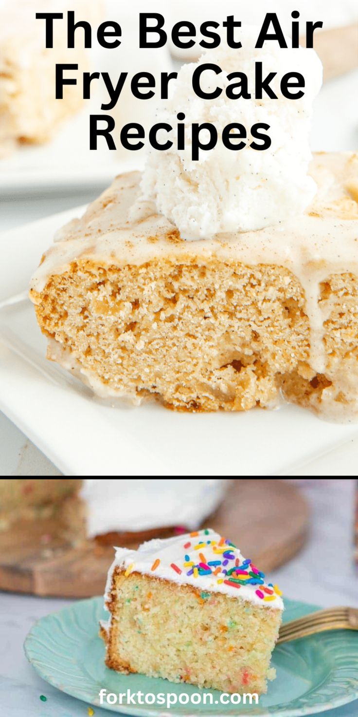 the best air fryer cake recipe is in this collage and it's easy to make