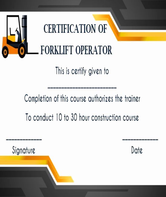 a certificate for forklift operator