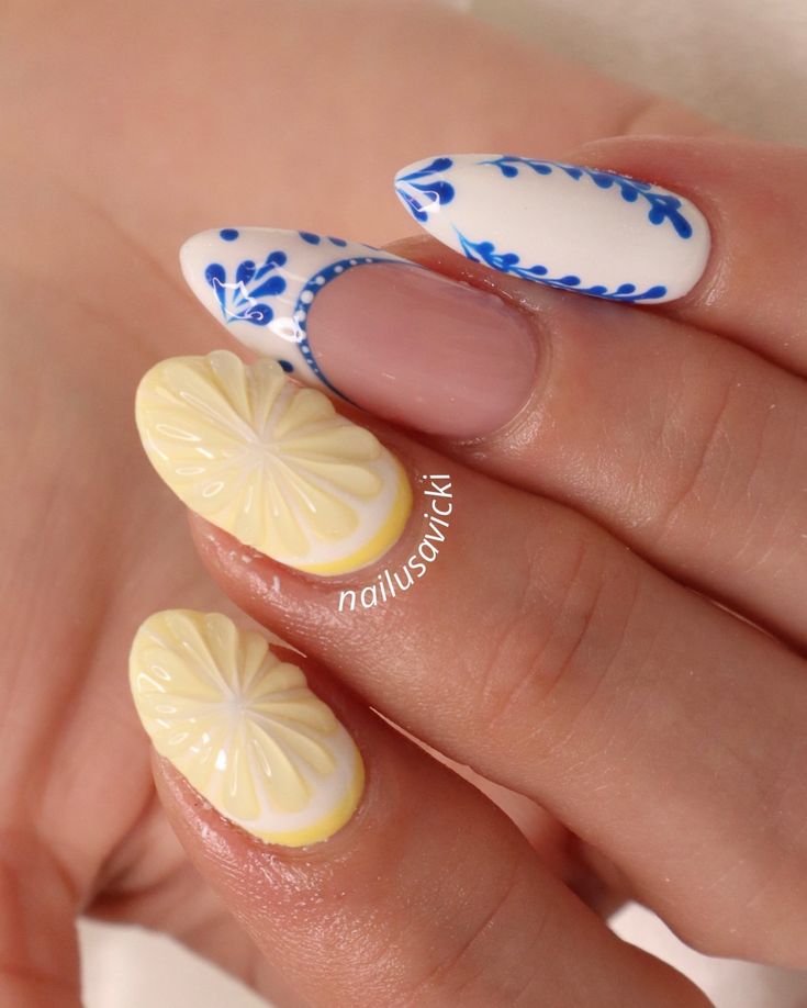 Just a limoncello please🍋🥂 . . . #nails #nailusa #nailart #naildesign #nailsofInstagram #naildesigns #nailsoftheday #naildesignsideas #acrylic #acrylicnails #raleigh #durham #raleighnails #trend #trendynails #nailinspo #springnails #summernails #funnails #colorfulnails #whitenails #raleighnailtech Almafi Coast Nails, Lemon Inspired Nails, Amalfi Coast Nail Art, Italian Vacation Nails, Positano Nails, Italian Nails Trends 2024, Nails For Italy Trip, Italian Summer Nails, Amalfi Coast Nails