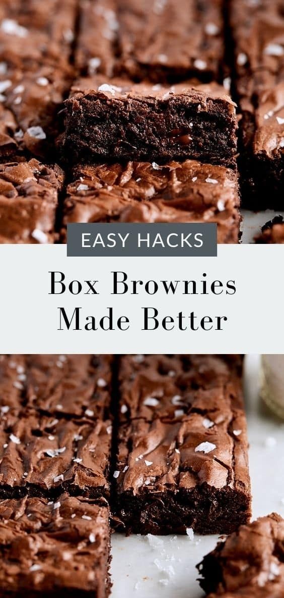 chocolate brownies with coconut flakes on top and the words easy hacks box brownies made better