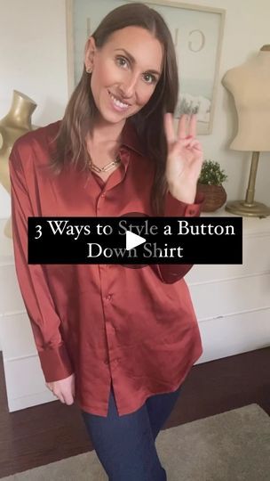 8.7K reactions · 1K shares | 3 ways to style the classic button down shirt ✨ Do you love the look of a button down shirt but have no idea how to actually style it? Unless you’re wearing it open for a more casual look, you’ll want to take the time to style it properly in order to enhance your shape! A button down shirt can be dressed up or kept casual, depending on the vibe you’re wanting to create! It’s incredibly versatile and looks good on all body types (when in the correct fabric and how it is being styled). 💖 Here are my three of my favourite ways to style it that will not only help give the shirt some shape, but will also assist in avoiding adding extra fabric to the front of your pants! ➡️ The Half Tuck - undo the front buttons to where the rise of your bottoms sit. Then, line Different Ways To Tuck A Button Up Shirt, How To Dress Up A Button Up Shirt, Ways To Tuck In A Shirt Button Up, Front Tuck Button Up Shirt, Half Tucked Button Down, How To Style A Button Down Shirt, How To Style Button Down Shirts Women, Styling A Button Down Shirt Women, How To Wear Button Up Shirts Women