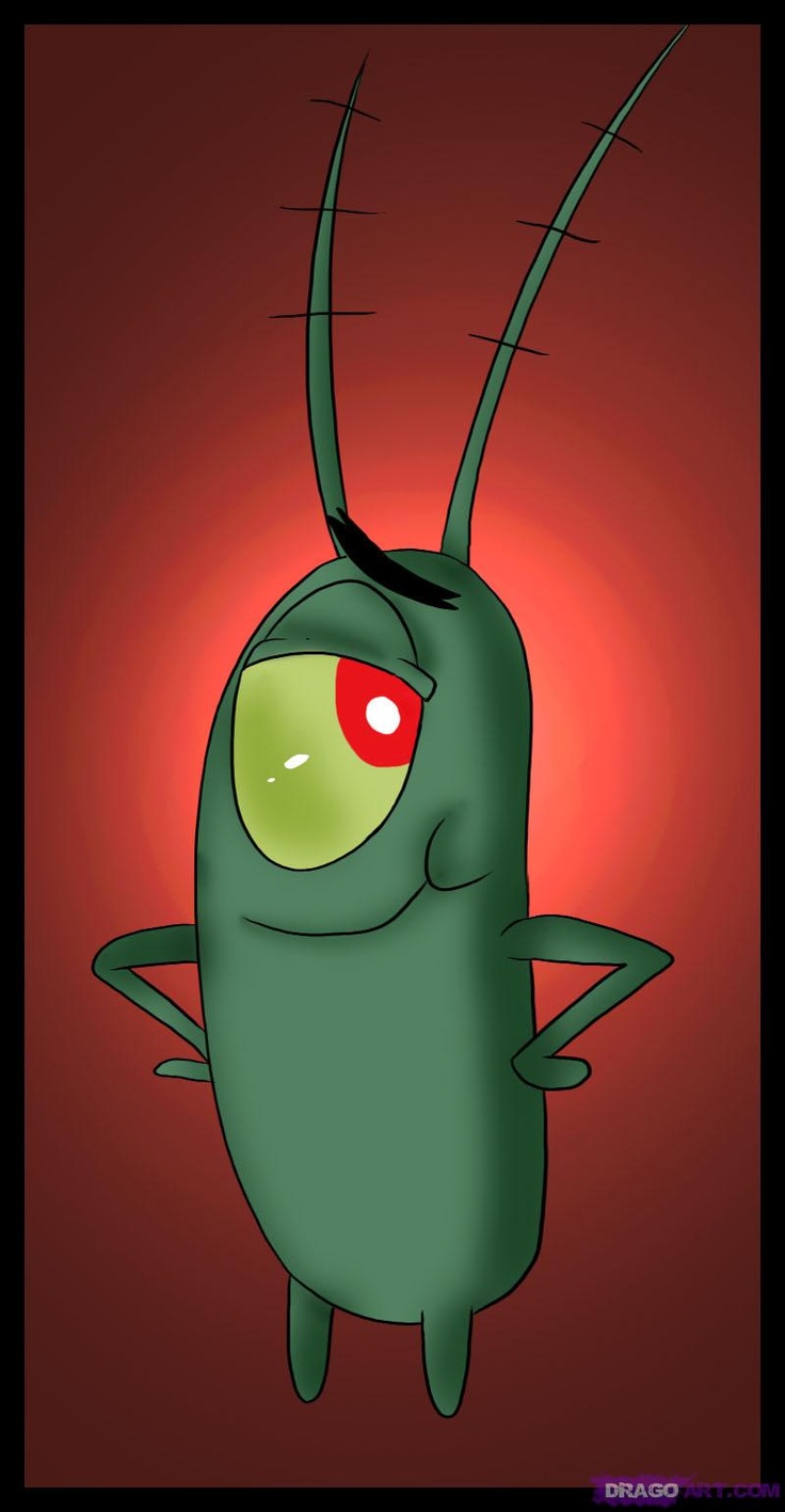 an animated cartoon character with red eyes and green body, standing in front of a red background