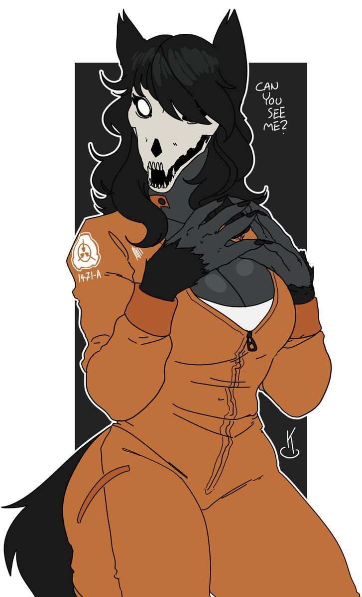 a drawing of a woman in an orange outfit with black hair and fangs on her face