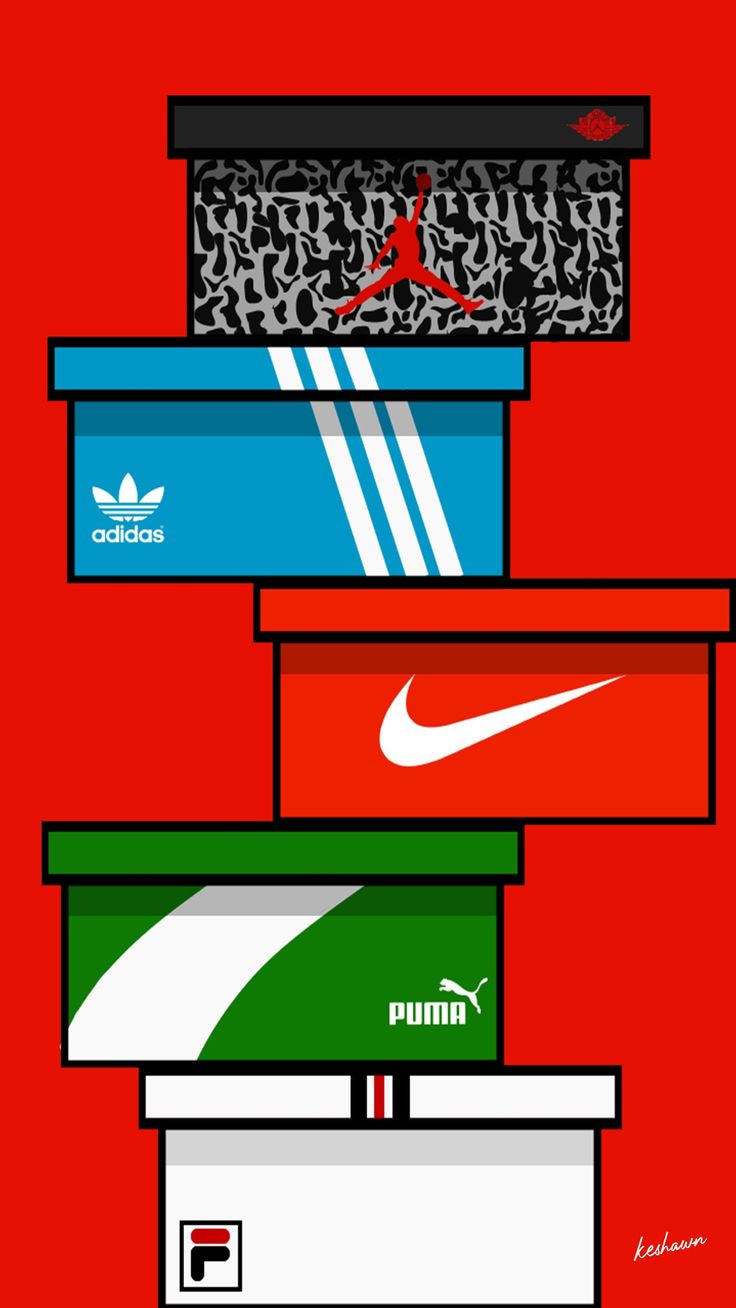 a bunch of different colored boxes stacked on top of each other with the same logo