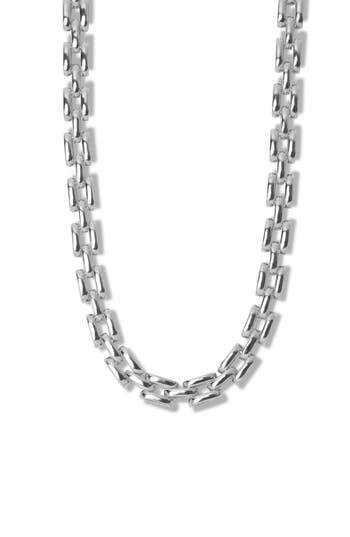 Sharp square links give modern finesse to a necklace that's plated in sterling silver or 18-karat gold. 16" length Sterling silver plate or 18k-gold plate Imported Luxury Sterling Silver Chain Necklace For Everyday, Formal Chain Link Necklace With Polished Finish, Modern Rectangular Necklaces For Formal Occasions, Modern Necklace With Rectangular Links And Polished Finish, Modern Silver Jewelry With Rectangular Links, Modern Linked Necklace With Polished Finish, Modern Sterling Silver Chain Necklaces, Modern Link Necklaces With Box Chain, White Gold Sterling Silver Rectangular Necklace