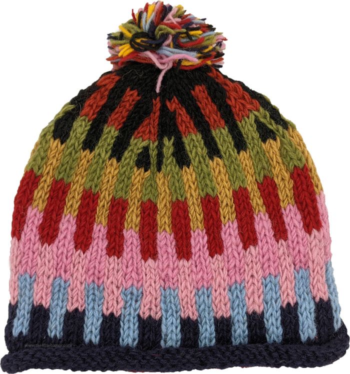 A soft and cozy unisex wool hat, this cute hat comes with multicolored knitted pattern, with a graceful combination of suave colors.  Wear this hat with a warm wool scarf in winters. #tlb #vacationclothing #Fall #Handmade #WoolenHat #HandMadeWoolHat #NepalWoolHat Funky Knitted Hats, Multicolor Wool Hat For Fall, Multicolor Wool Knitted Beanie, Multicolor Knitted Wool Beanie, Multicolor Wool Hats, Multicolor Wool Hat For Winter, Cozy Multicolor Hand Knitted Hat, Multicolor Beanie Cap For Winter, Multicolor Beanie Hat For Winter