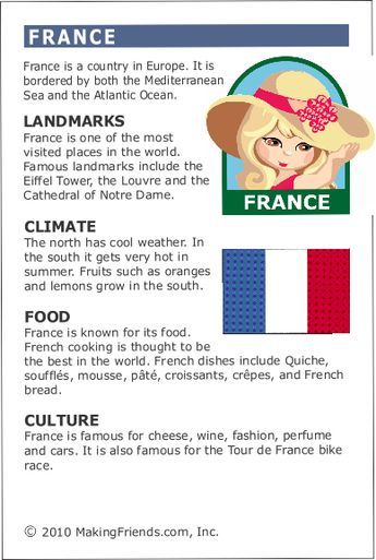 an info sheet with information about france