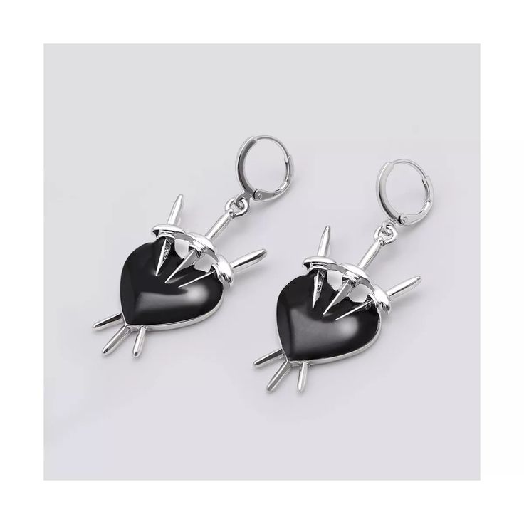 Three Of Swords Drop Earring - Wild Fable™ Silver : Target Black Metal Emo Earrings, Black Pierced Alternative Jewelry, Black Pierced Emo Earrings, Alternative Style Nickel-free Black Earrings, Alternative Style Black Nickel-free Earrings, Alternative Style Black Earrings For Gift, Nickel Free Black Alternative Earrings, Nickel-free Black Emo Jewelry, Edgy Hoop Earrings As A Gift