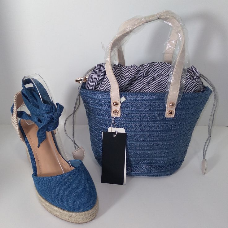 Denim Blue Size 8 Tie Up Espadrille Wedges W/Mini Denim Drawstring Tote Bag Bundle Shoes Size 8 * 3.5" Wedge * Denim Denim Tote Bag * Drawstring * Denim Tote * 9"H X 9"L * Detachable Crossbody Strap * Dust Bag Included Blue Bucket Bag For Daily Use In Spring, Casual Blue Bucket Bag With Adjustable Strap, Spring Denim Blue Shoulder Bag With Adjustable Strap, Summer Denim Blue Shoulder Bag, Casual Blue Tote Bucket Bag, Casual Blue Bucket Bag For Shopping, Blue Denim Shoulder Bag For Shopping, Denim Blue Shoulder Bag For Everyday Summer Use, Summer Denim Shoulder Bag For Shopping