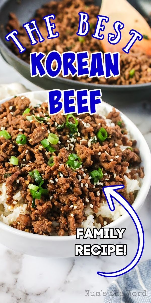 the best korean beef recipe is in a bowl with rice and green onions on top