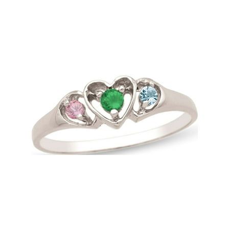 Amazingly sweet sterling silver daughters birthstone ring, each of the round birthstones are beautifully framed and set within a heart design in this dainty ring. A gift she will cherish and a timeless style that is sure to make her smile. Crafted in Sterling Silver, this lovely ring is polished to a brilliant shine for even more sparkle. Who would love this ring, Mother, Aunt, Daughter, Sister, Friend, or Self-purchase! A stylish accessory that can be worn anytime and an ideal heartfelt gift fo White Gold Birthstone Ring For Birthday, Heart-shaped May Birthstone Ring For Anniversary, Classic Sterling Silver Heart Ring With Birthstone, Green Birthstone Heart Ring For Promise, Green Heart Birthstone Ring For Promise, May Birthstone Heart-shaped Ring, White Birthstone Heart Ring, White Heart Ring With Birthstone, Heart-shaped Promise Birthstone Ring