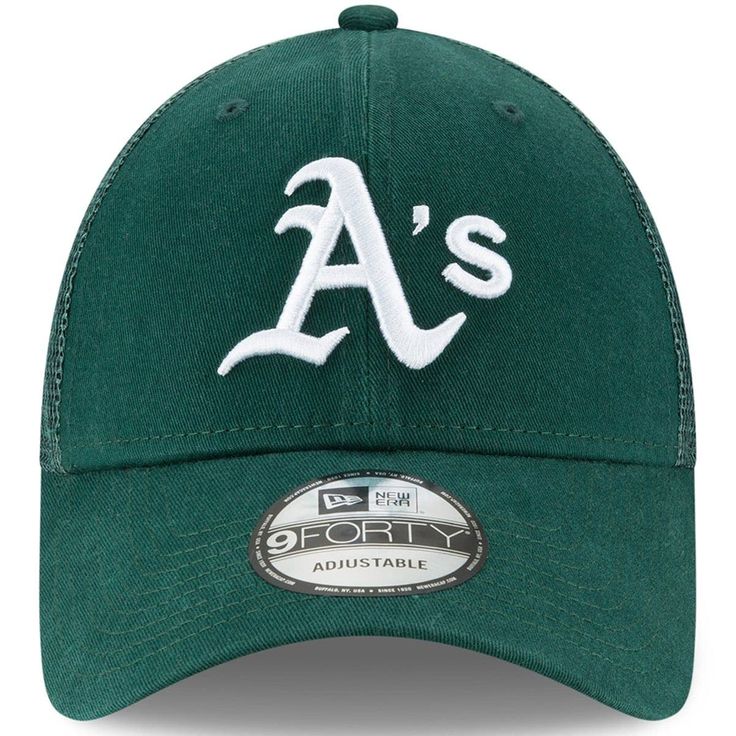 Hit a home run for your unwavering Oakland Athletics pride by putting on this Trucker 9FORTY adjustable snapback hat from New Era. Brand: New Era Curved bill Imported Material: 100% Cotton - Crown & Bill; 100% Polyester - Rear Panels Mesh mid & rear panels  Mid Crown Officially licensed One size fits most Raised embroidery Snapback Solid front panels with eyelets Structured fit Surface washable Woven clip tag Collegiate Trucker Hat With Curved Bill For Baseball Season, Baseball Season Fan Gear Cap With Curved Brim, Outdoor Fitted Hat For Baseball Season, Baseball Season Snapback Hat With Curved Bill, Baseball Season Snapback Cap For Fans, Green Baseball Cap With Curved Visor For Baseball Season, Baseball Season Snapback Hat For Fans, Curved Bill Snapback Hat For Baseball Season, Green Curved Visor Baseball Cap For Baseball Season