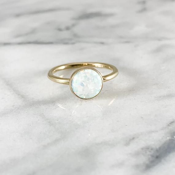 Opal Thick Gemstone Ring - ONE RING (Rose Gold Sterling Silver Alternative Engagement Birthstone Wed Stackable Moonstone Jewelry Gift, Adjustable Opal Birthstone Jewelry, Adjustable Opal Ring Birthstone With Round Stone, Opal Gemstone Stackable Rings Gift, Opal Gemstone Stackable Gift Rings, Round Opal Gemstone Ring As Gift, Opal Jewelry With Bezel Setting For Gift, Adjustable Opal Ring Jewelry, Adjustable Round Opal Jewelry