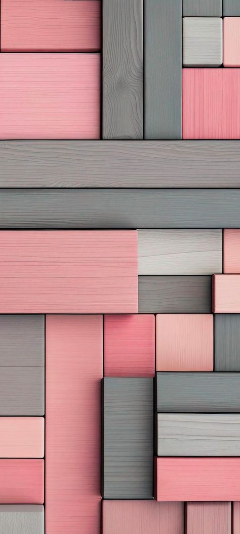 pink and grey wood blocks are arranged in the shape of an abstract wallpaper pattern