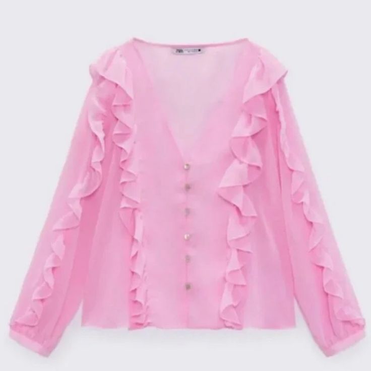 It’s Trendingthese Beautiful Barbie Tops. If You Are A Barbie Girl, You Will Love This Soft, Sweet And Flowing Top. Made From Chiffony Fabric With Beautiful Front Buttons, It’s A Top Ten Amongst The Beautiful Barbie Pink Tops. Get It Today And Slayquestions? Leave A Comment Below! Pink V-neck Blouse With Ruffles, Feminine Ruffled Blouse For Party, Cute Spring Party Blouse, Pink V-neck Chiffon Top, Sweet Ruffled Blouse For Spring, Cute Ruffled Party Tops, Casual Pink Chiffon Blouse, Sweet Long Sleeve Blouse For Spring, Trendy Chiffon Blouse With Ruffles