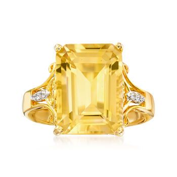 Ross-Simons - 7.35ct Citrine Ring, White Topaz Accents in 18kt Yellow Gold Over Sterling. Size 5. Instant sunshine, every day. Fall in love with the happy aura of this ample 7.35 carat emerald-cut citrine ring, sided by white topaz accents. Set in polished 18kt yellow gold over sterling silver. Affordable elegance is yours forever with this eye-catching bauble! 1/2" wide. Citrine ring. Citrine birthstones are the perfect gift for November birthdays. Happy Aura, Antique Cameo Jewelry, Citrine Drop Earrings, Citrine Birthstone, Citrine Ring Engagement, Citrine Earrings Studs, Emerald Earrings Drop, Jewelry Presentation, Shiny Objects