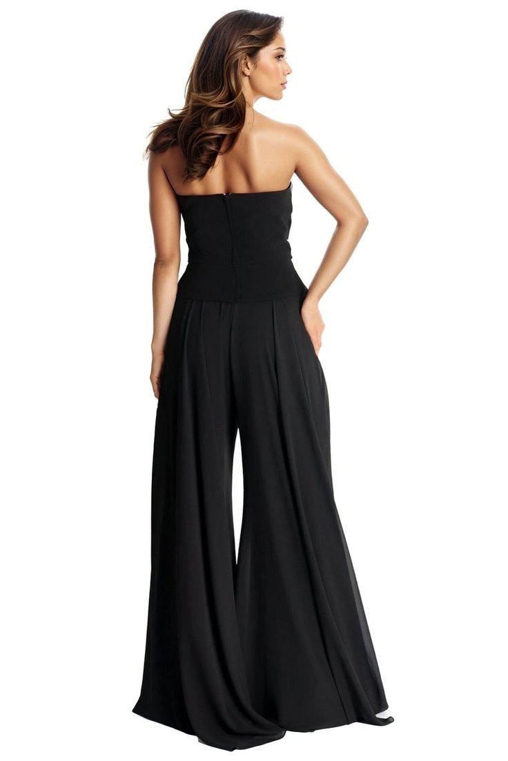 NOW AVAILABLE FOR MADE TO ORDER! 4-6 week delivery time From Rene Ruiz Collection, embrace modern elegance in our crepe chiffon palazzo pants. Crafted with luxurious crepe chiffon, this pants effortlessly combines sophistication and comfort. The palazzo pants feature a flowing silhouette, adding a contemporary touch to the timeless design. Perfect for formal occasions, this pants is a statement of refined style and grace. STYLE RRCRR2361P Flowing silhouette Flare type pants Soft breathable mater Elegant Silk Bottoms For Date Night, Elegant Wide Leg Pants For Evening, Chic Floor-length Bottoms For Night Out, Elegant Full Length Wide Leg Pants For Evening, Elegant Full Length Wide Leg Pants For Party, Elegant Wide-leg Pants For Date Night, Elegant Full-length Wide Leg Pants For Evening, Elegant Wide Leg Pants For Date Night, Elegant Fitted Wide Leg Pants For Party