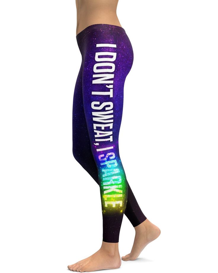 I don't sweat, I SPARKLE workout Leggings - GearBunch Leggings / Yoga Pants Trendy Stretch Leggings For Workout, High Stretch Activewear With Letter Print For Sports, Trendy Sports Leggings With Stretch, Sporty Snug Fit Leggings For Running, Trendy Stretch Leggings For Sports, Sporty Snug Fit Running Leggings, High Stretch Activewear With Letter Print For Gym, Athletic Fit Sweat Resistant Leggings For Gym, Trendy Breathable Activewear For Training