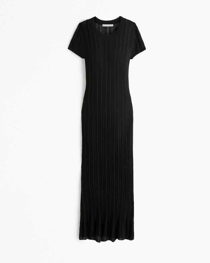 Women's Short-Sleeve Maxi Sweater Dress | Women's Dresses & Jumpsuits | Abercrombie.com Fitted Short Sleeve Maxi Dress For Fall, Elegant Crew Neck Daywear Dress, Elegant Crew Neck Dress For Daywear, Fitted Long Knit Maxi Dress, Spring Evening Knit Maxi Dress, Spring Fitted Crew Neck Maxi Dress, Ribbed Knit Short Sleeve Dresses, Spring Ribbed Dress For Layering, Elegant Knit Crew Neck Dresses