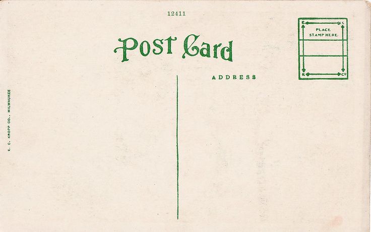 an old postcard with the words post card address written in green on white paper