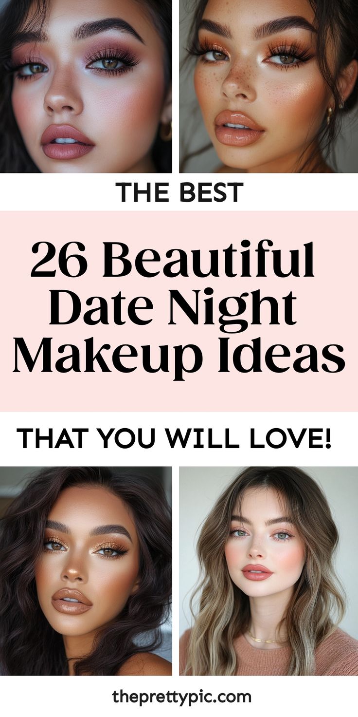 Looking for date night makeup ideas? Get inspired by these simple and stunning date night makeup looks. Whether you prefer a natural, glowy look or a more dramatic style, we've got you covered! Elevate your evening with gorgeous makeup that will make you feel confident and beautiful. From soft smoky eyes to bold red lips, find the perfect look for your next romantic outing. Let your makeup enhance your natural beauty and create a flawless appearance that will wow your partner. Date Night Make Up For Brown Eyes, Date Night Eye Makeup, Date Night Make Up Blue Eyes, Date Night Makeup Red Lips, Date Night Eye Makeup Tutorials, Bronze Eye Makeup, Vampy Lips, Date Night Makeup, Smokey Eye For Brown Eyes