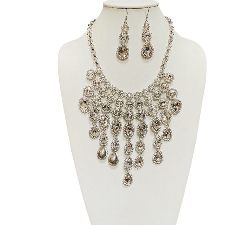 Cascade Rhinestone Necklace Earring Set Paparazzi Mesmerize 2019 Zi Collection | eBay Crystal Dangle Necklaces With Bling, Adjustable Silver Rhinestone Necklace, Silver Crystal Embellished Party Jewelry, Crystal Rhinestone Dangle Necklace With Bling, Glamorous Dangle Crystal Necklaces, Crystal Rhinestone Dangle Necklace, Glamorous Crystal Rhinestone Dangle Necklace, Crystal Dangle Jewelry With Stones, Dangle Stone Jewelry For Party