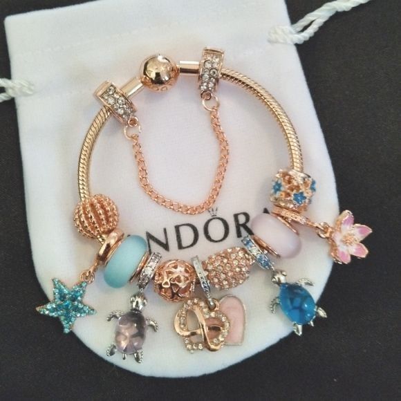 Colourful Pandora Bracelet, Pink Themed Pandora Bracelet, Pandora Bracelet Pink And Blue, Pandora Bracelet Theme, Pandora Charm Bracelet Pink, Pandora Bracelet Blue Theme, Cute Pandora Bracelet, Themed Pandora Bracelet, Blue Pandora Bracelet