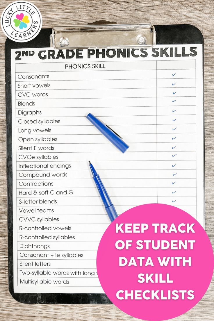 a clipboard with two blue pens on it and the words keep track of student data with skill checklists