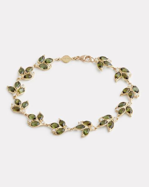 18K Yellow Gold Green Tourmaline and Diamond Leaf Bracelet, .48 TCW    6 3/4 Inches Style# YBLSGTW Gold Leaf Bracelet, Gold And Green Bracelet, Gold And Green Jewelry, Leaf Clothes, Green And Gold Jewelry, Green Gold Jewelry, Gold Bracelet Designs, Emerald Bracelets, Fairy Bracelet