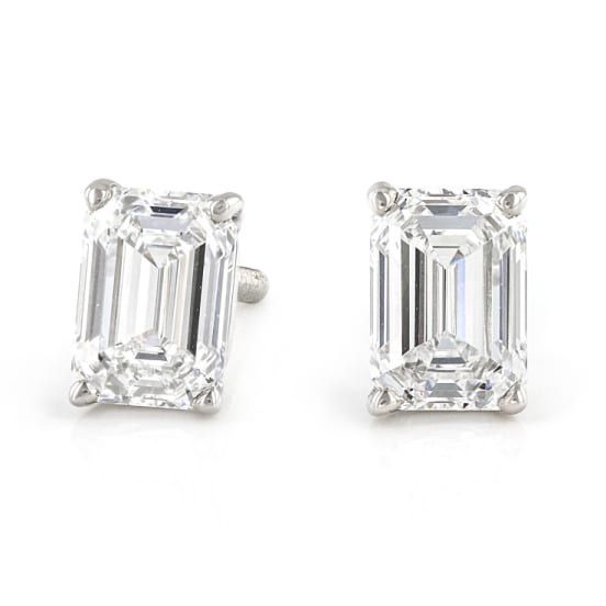 Prazana® Lab-Grown Diamonds 1.50ctw emerald cut white lab-grown diamond, rhodium over 18k white gold stud earrings. Measure approximately 1/4"L x 3/16"W and have screw back backings. IGI certified E-F color, SI clarity minimum. Classic Emerald Diamond Earrings Gia Certified, Classic Gia Certified Emerald Diamond Earrings, Elegant Platinum Emerald Cut Diamond Earrings, Elegant Emerald Cut Platinum Diamond Earrings, Luxury Emerald Cut Diamond White Diamond Earrings, Classic White Gold Emerald Diamond Earrings, Timeless Emerald Cut Diamond Earrings, Emerald Cut Diamond Earrings In White Gold, Modern Emerald Cut Diamond Earrings