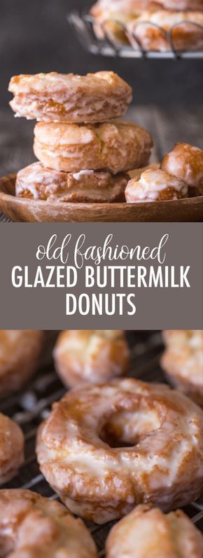 glazed buttermilk donuts stacked on top of each other with text overlay