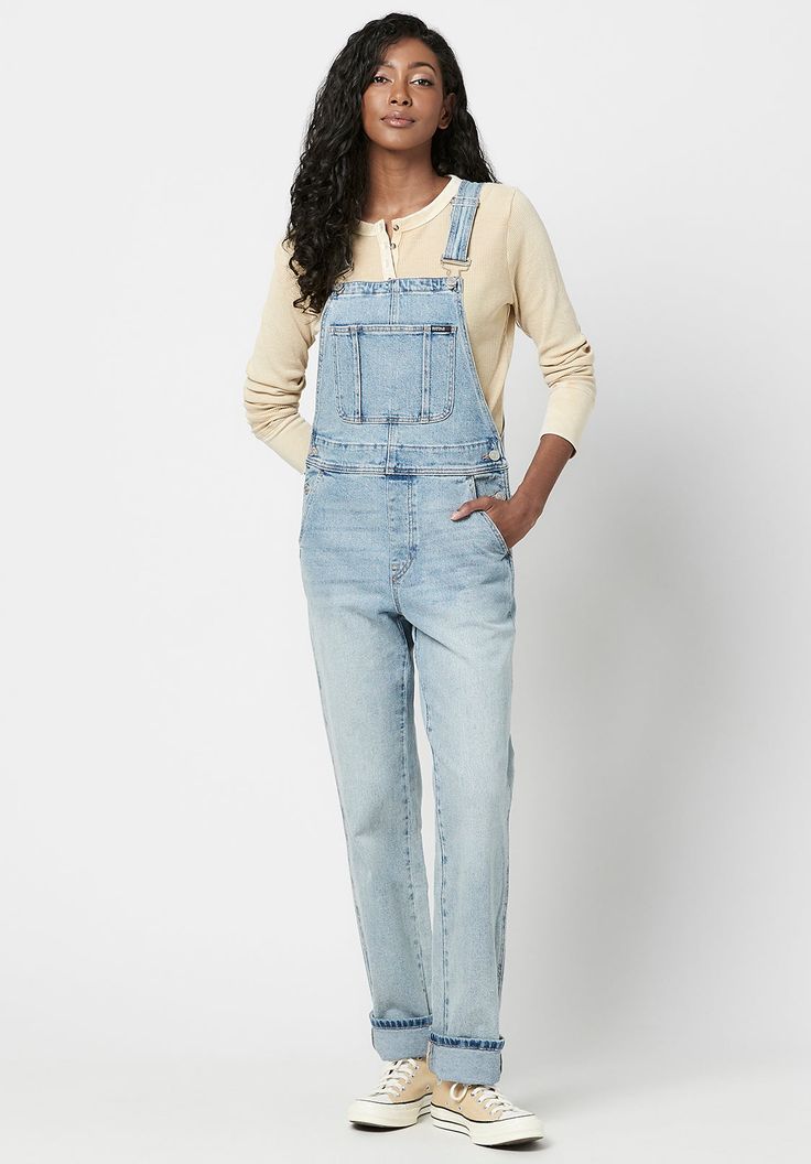 A pair of vintage-inspired overalls, the Hailey feature a straight leg, adjustable shoulder straps and button plackets at the sides. Four-pocket styling with organizer pockets at breast panel. Acid wash and fading throughout. Women's Overalls, Overalls Women, Denim Overalls, Acid Wash, Shoulder Straps, Vintage Inspired, Overalls, Straight Leg, Light Blue