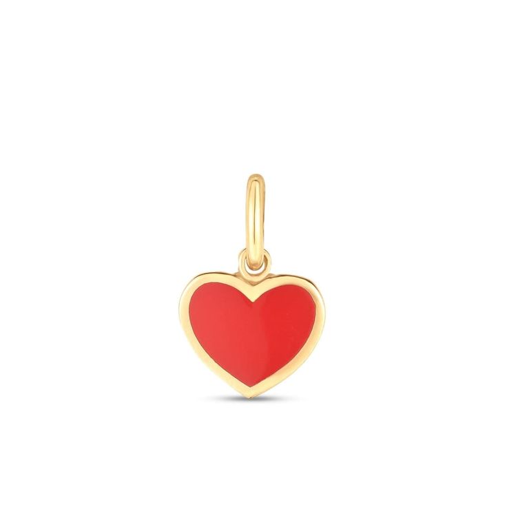 14k Yellow Gold Mini Red Enamel Heart Charm | Richard Cannon Jewelry Valentine's Day Heart Charm Enamel Jewelry, Valentine's Day Enamel Heart Charm Jewelry, Yellow Gold Enamel Heart Charm Jewelry, 14k Gold Charms For Valentine's Day Gift, Valentine's Day Yellow Gold Pendant Charms, Red Polished Jewelry For Valentine's Day, Valentine's Day Yellow Gold Enamel Necklace, 14k Yellow Gold Charms For Valentine's Day, Red Heart-shaped Enamel Jewelry