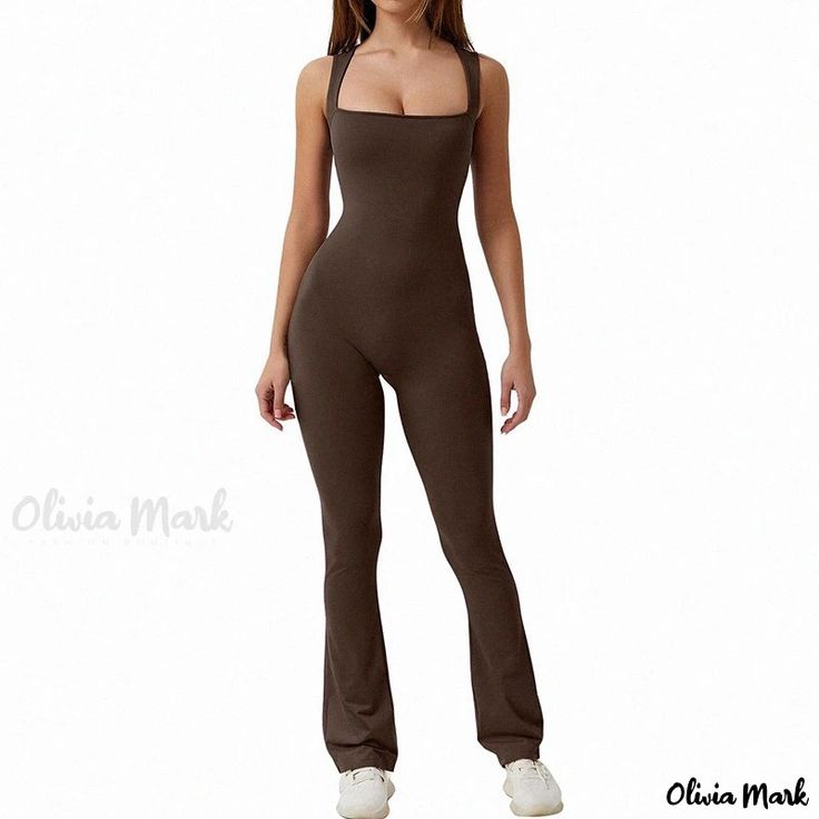 Olivia Mark - Baoshun Seamless High Neck Sleeveless Flare Pants Yoga Jumpsuit Casual Yoga Bodysuit High Stretch One-piece Jumpsuits And Rompers, Casual Sleeveless Yoga Jumpsuits And Rompers, Sleeveless High Stretch Jumpsuits And Rompers For Loungewear, Casual High Stretch Seamless Jumpsuits And Rompers, Sleeveless Stretch Brown Jumpsuits And Rompers, Brown Stretch Sleeveless Jumpsuits And Rompers, Brown Stretch Sleeveless Jumpsuit, Brown Sleeveless Stretch Jumpsuit, High Stretch Casual Jumpsuits And Rompers For Yoga