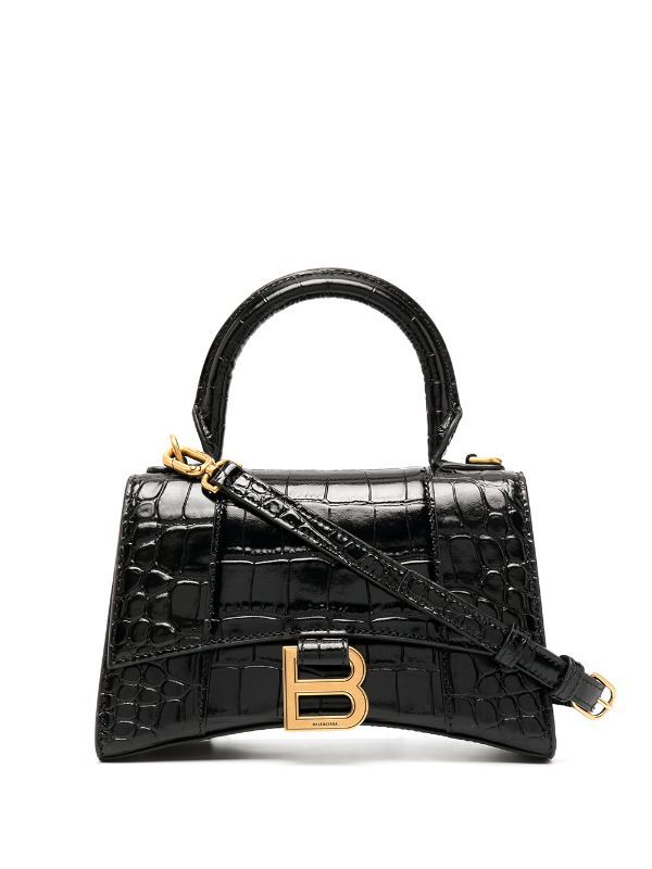 Shop Balenciaga crocodile effect tote bag with Express Delivery - FARFETCH Sacs Tote Bags, Balenciaga Leather, Balenciaga Women, Luxury Purses, Balenciaga Bag, Black Leather Handbags, Black Shoulder Bag, Logo Stamp, Black Tote Bag